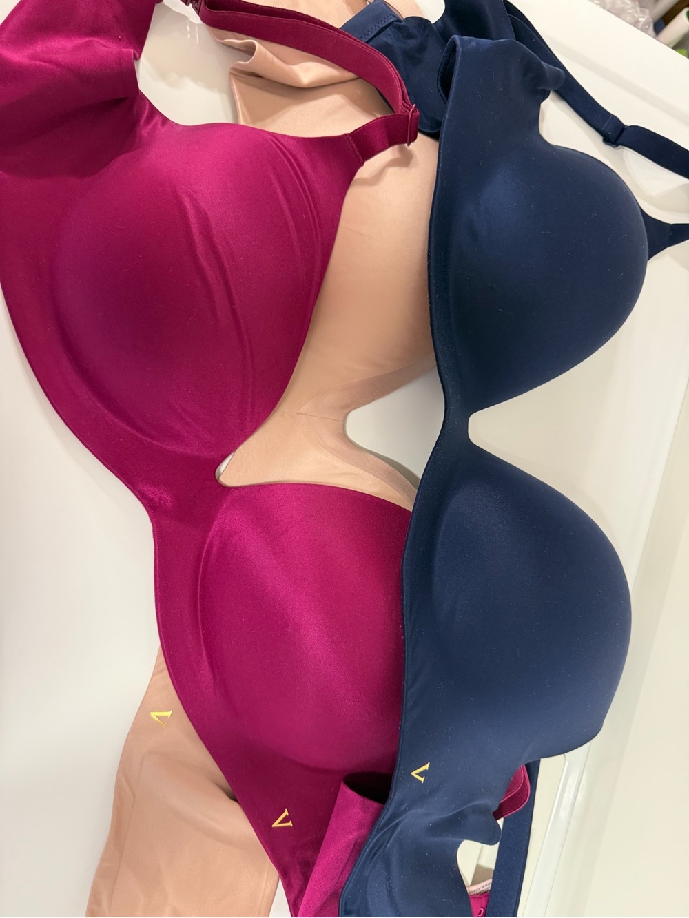 Bundle of 3 Victoria's Secret wireless demi bras- Beige, Navy, Burgundy